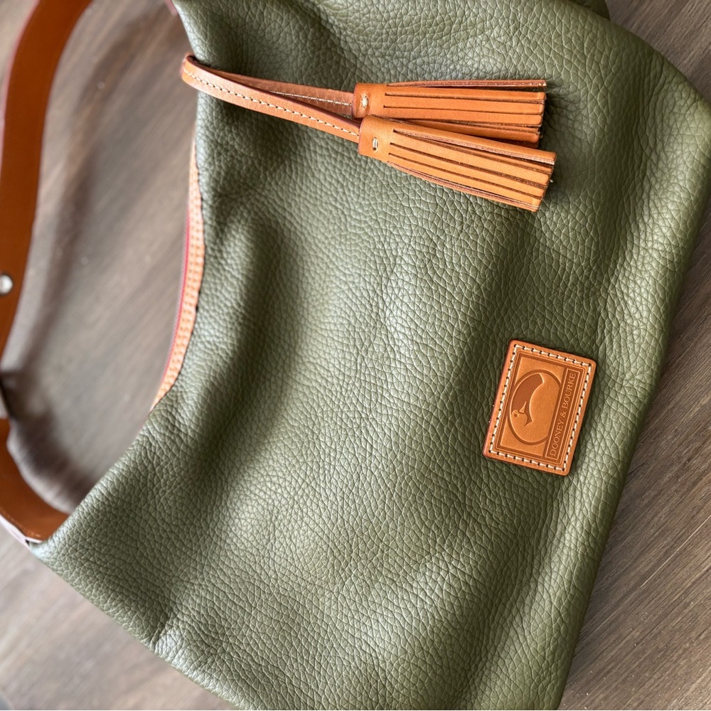 Dooney & Bourke Olive Green Leather Hobo with Tan Trim - Picture 11 of 16
